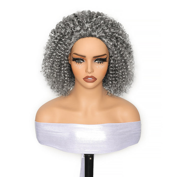 Salt & Pepper Jerry Curly 3 In 1 Flip Over Half Wig Natural Grey Wear And Go Glueless 100% Human Hair Wig With Drawstring