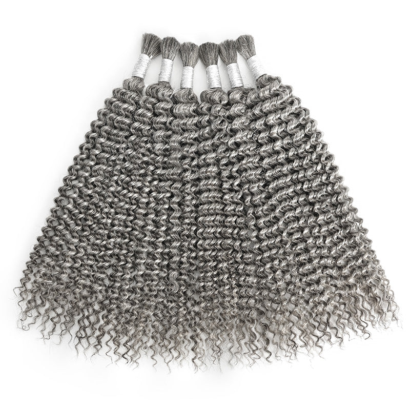 #51 Salt & Pepper Kinky Curly Bulk Human Hair for Boho Braids 100% Human Hair-RhisoHair