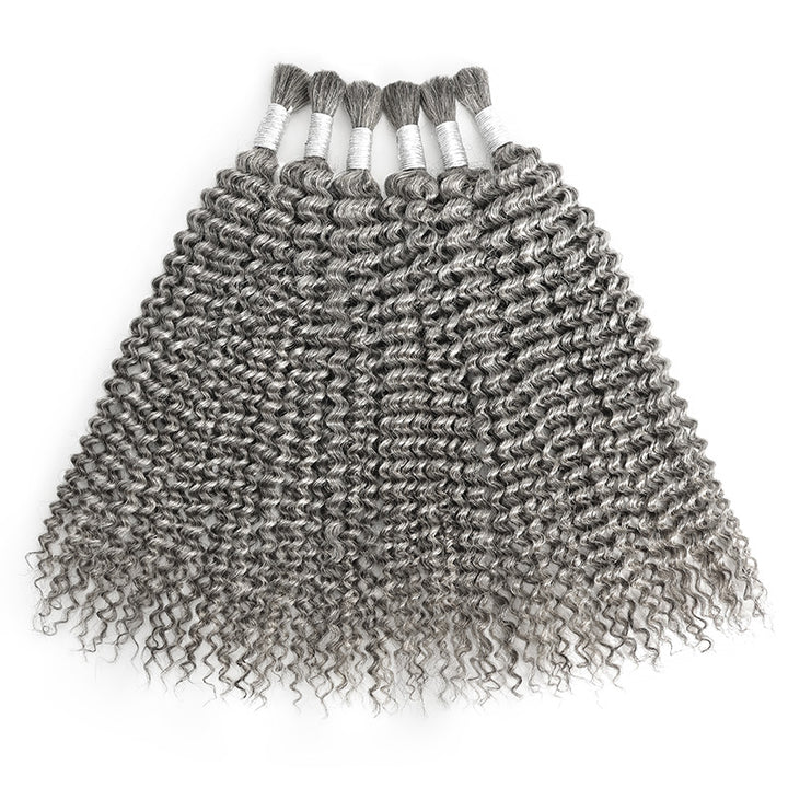 #51 Salt & Pepper Kinky Curly Bulk Human Hair for Boho Braids 100% Human Hair-RhisoHair