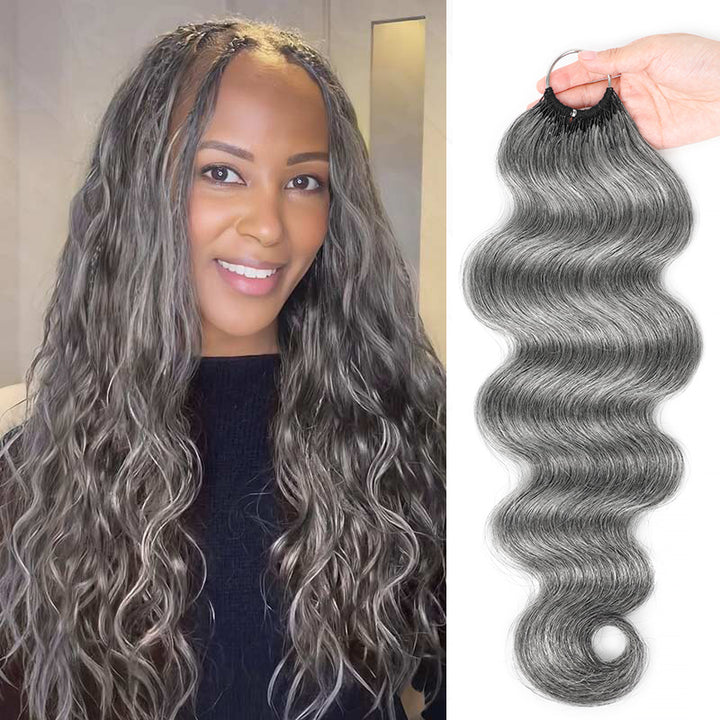Standard Salt & Pepper Body Wave Crochet Hair Miracle Konts Feather 100% Human Hair Extension for Boho Braids-RHISO