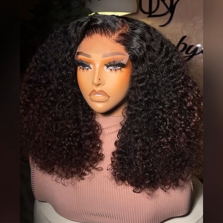 C-Part T1B/4 Ombre Chocolate Brown Jerry Curly Human Hair Wig 6x6/13x6 Pull To Go Glueless Lace Frontal Wig 300 Density