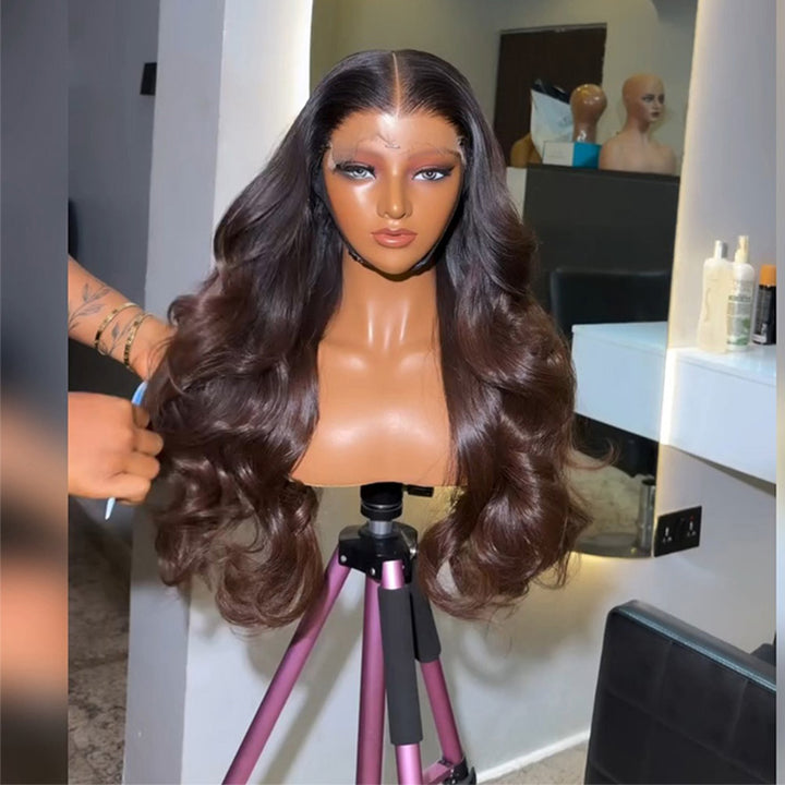 T1B/4 Dark Root Ombre Chocolate Brown Body Wave Human Hair Wig 6x6/13x6 Transparent Lace Frontal Wig 300% Density