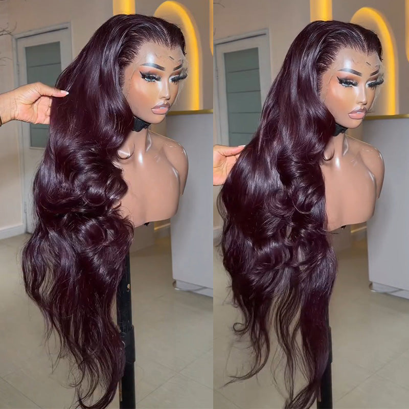 99J Burgundy Body Wave Human Hair Wig 6x6 13x6 Transparent Lace Frontal Wig 300% Density
