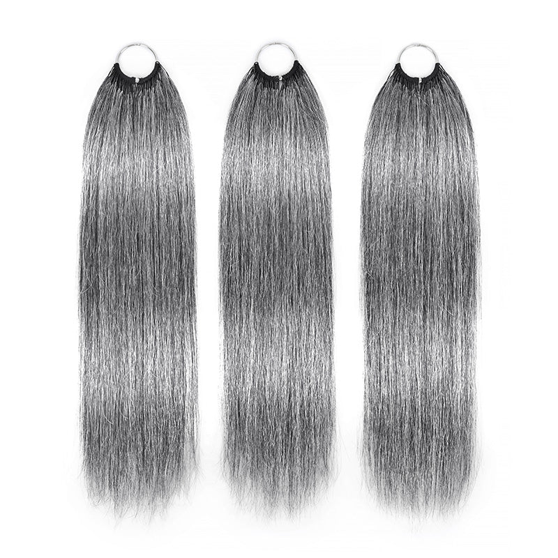 Salt & Pepper Straight Crochet Hair Miracle Konts Feather 100% Human Hair Extension for Boho Braids-RHISO
