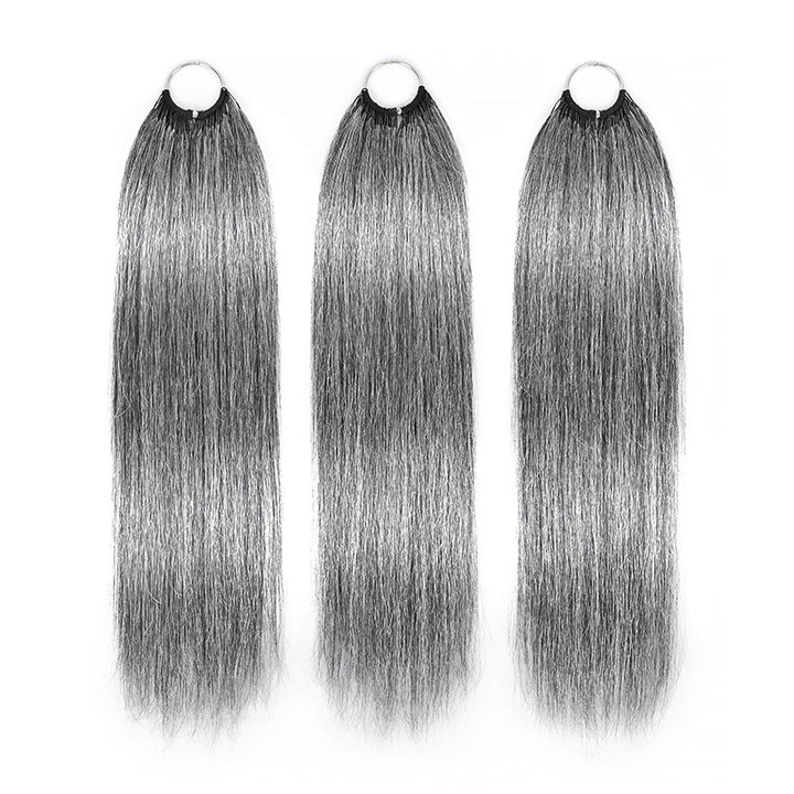 Salt & Pepper Straight Crochet Hair Miracle Konts Feather 100% Human Hair Extension for Boho Braids-RHISO
