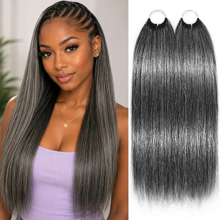 #44 Deep Salt & Pepper Color Miracle Konts Straight Crochet Hair Pre-Separated Feather 100% Human Hair Extension for Black Woman