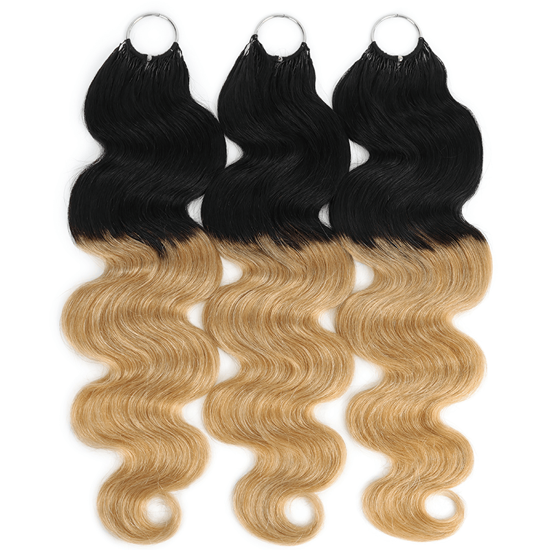 RhisoHair T1B/27 Ombre Blonde Body Wave Crochet Hair Machine Made Feather Human Hair Extension