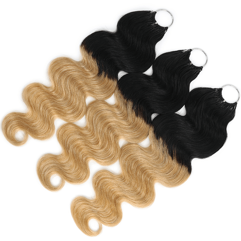 RhisoHair T1B/27 Ombre Blonde Body Wave Crochet Hair Machine Made Feather Human Hair Extension