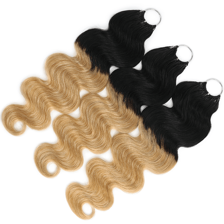 RhisoHair T1B/27 Ombre Blonde Body Wave Crochet Hair Machine Made Feather Human Hair Extension