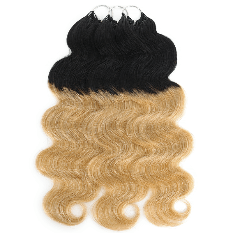 RhisoHair T1B/27 Ombre Blonde Body Wave Crochet Hair Machine Made Feather Human Hair Extension