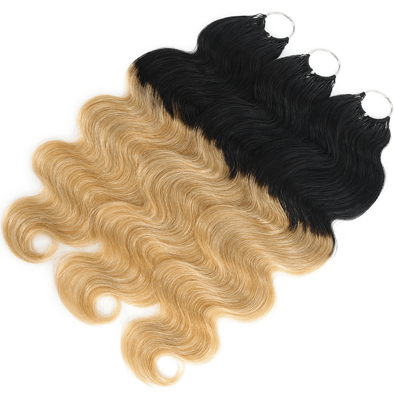 RhisoHair T1B/27 Ombre Blonde Body Wave Crochet Hair Machine Made Feather Human Hair Extension