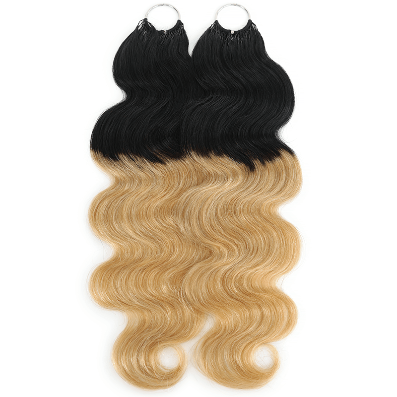 RhisoHair T1B/27 Ombre Blonde Body Wave Crochet Hair Machine Made Feather Human Hair Extension