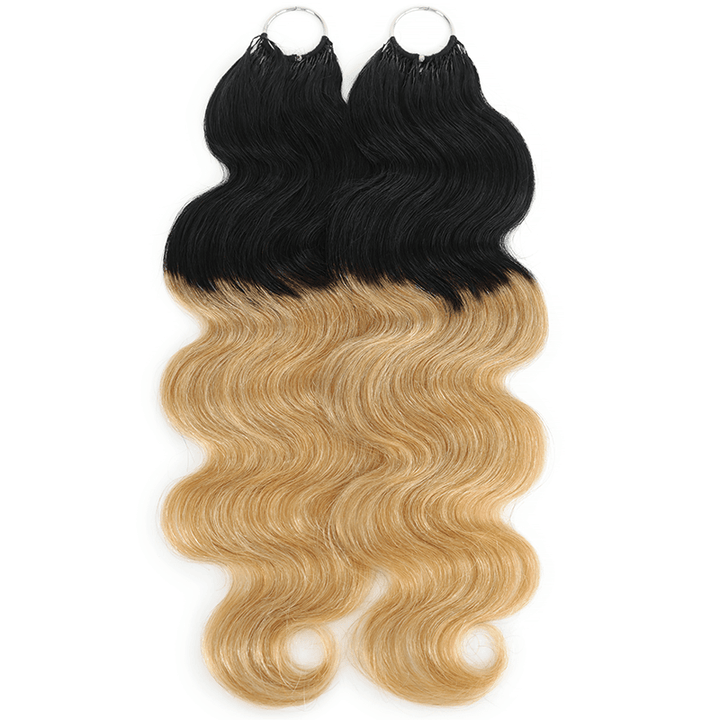 RhisoHair T1B/27 Ombre Blonde Body Wave Crochet Hair Machine Made Feather Human Hair Extension