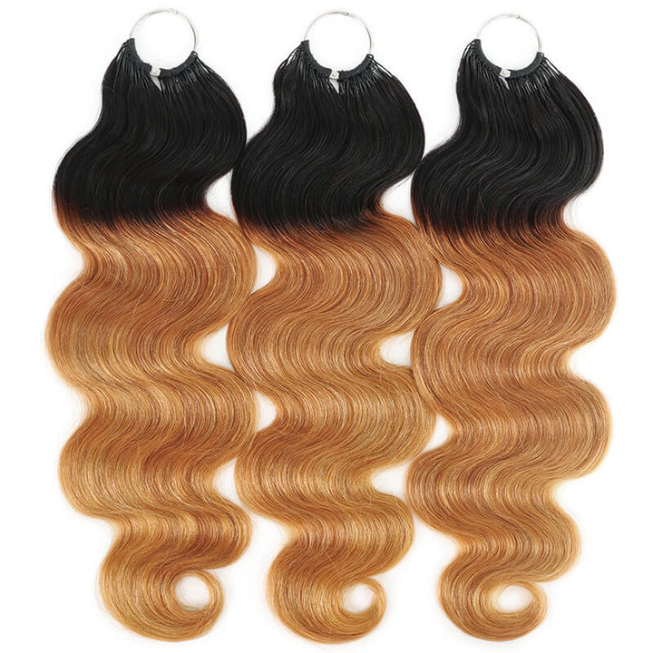 RhisoHair T1B/30 Ombre Brown Body Wave Crochet Hair Machine Made Feather Human Hair Extension