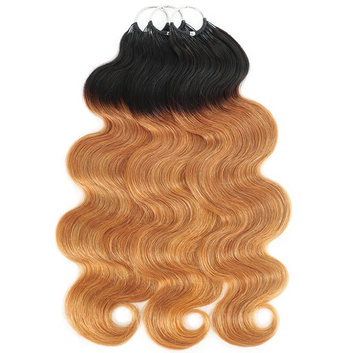 RhisoHair T1B/30 Ombre Brown Body Wave Crochet Hair Machine Made Feather Human Hair Extension