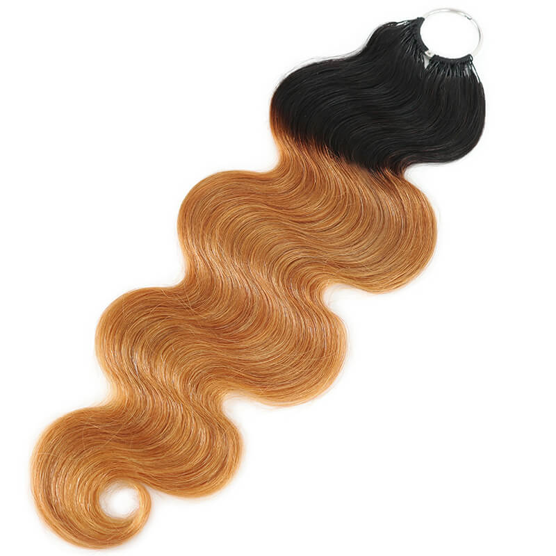 RhisoHair T1B/30 Ombre Brown Body Wave Crochet Hair Machine Made Feather Human Hair Extension