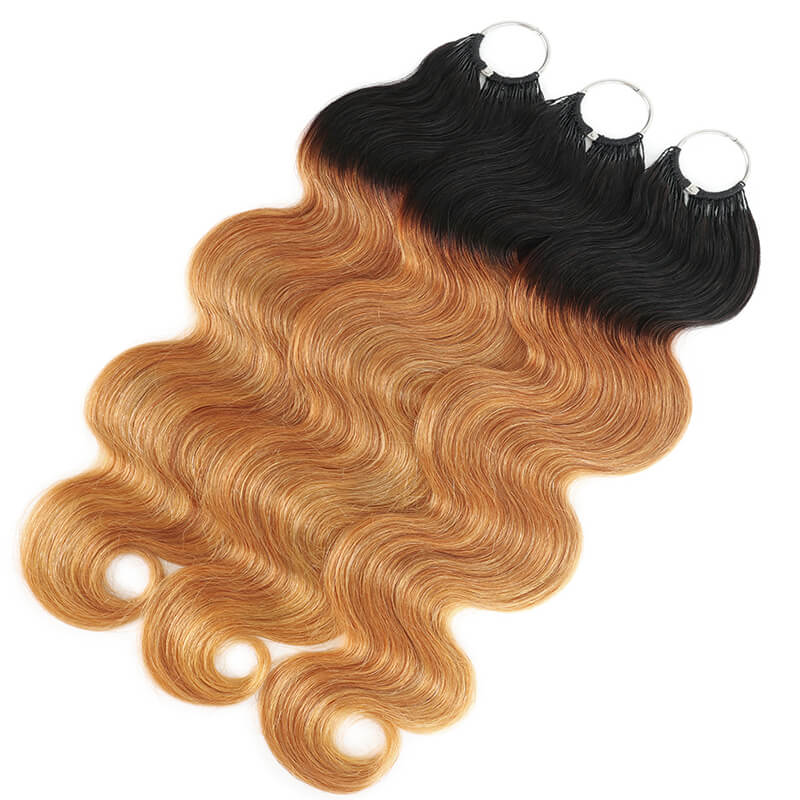 RhisoHair T1B/30 Ombre Brown Body Wave Crochet Hair Machine Made Feather Human Hair Extension