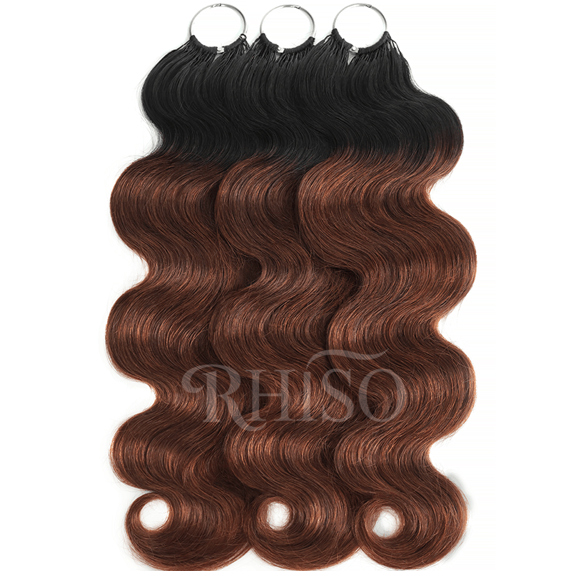 RhisoHair T1B/4 Ombre Brown Body Wave Crochet Hair Machine Made Feather Human Hair Extension