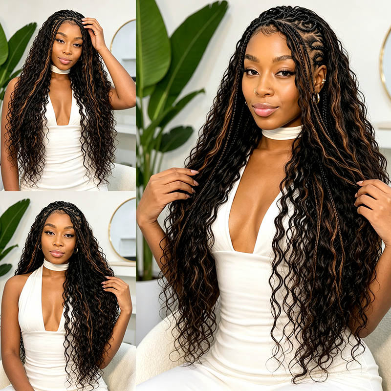 Pay3 Get5|3Packs #30 Copper Brown With 2Pack Natural Black Deep Wave Feather Crochet Human Hair Extension