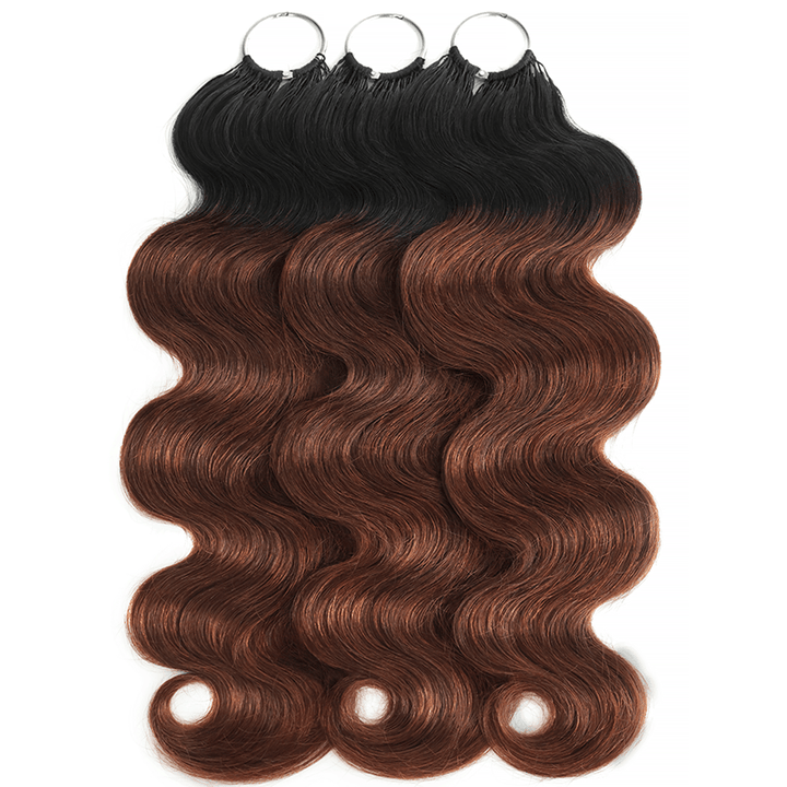 RhisoHair T1B/4 Ombre Brown Body Wave Crochet Hair Machine Made Feather Human Hair Extension 