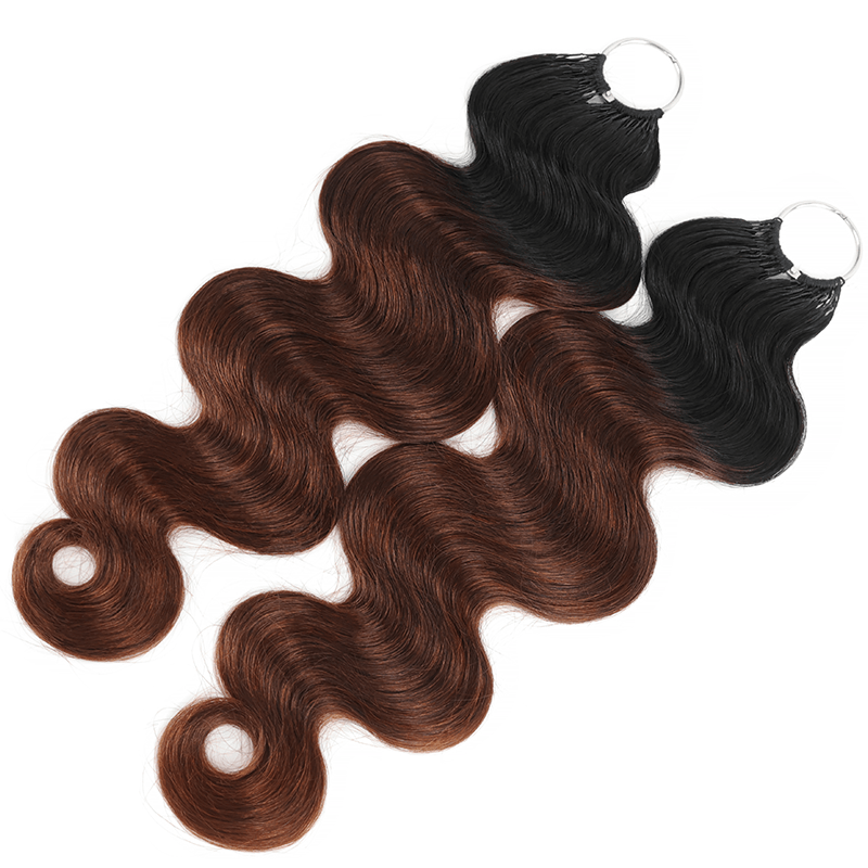 RhisoHair T1B/4 Ombre Brown Body Wave Crochet Hair Machine Made Feather Human Hair Extension 
