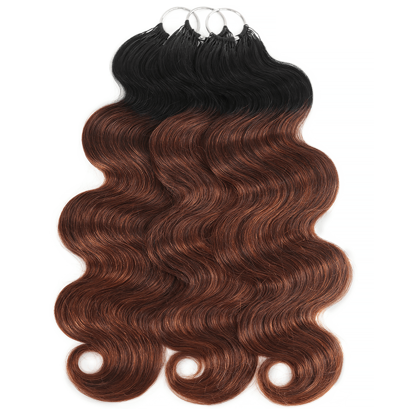 RhisoHair T1B/4 Ombre Brown Body Wave Crochet Hair Machine Made Feather Human Hair Extension 