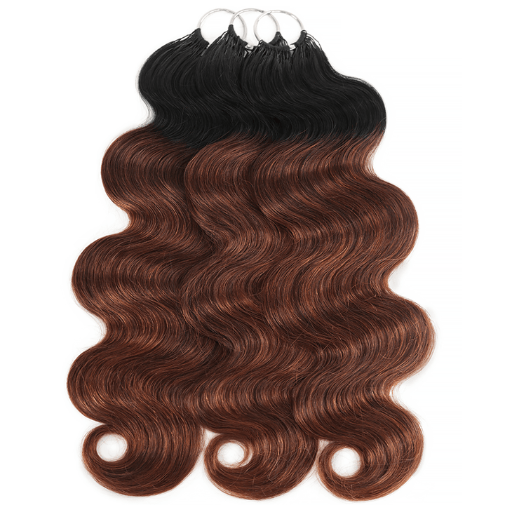 RhisoHair T1B/4 Ombre Brown Body Wave Crochet Hair Machine Made Feather Human Hair Extension 