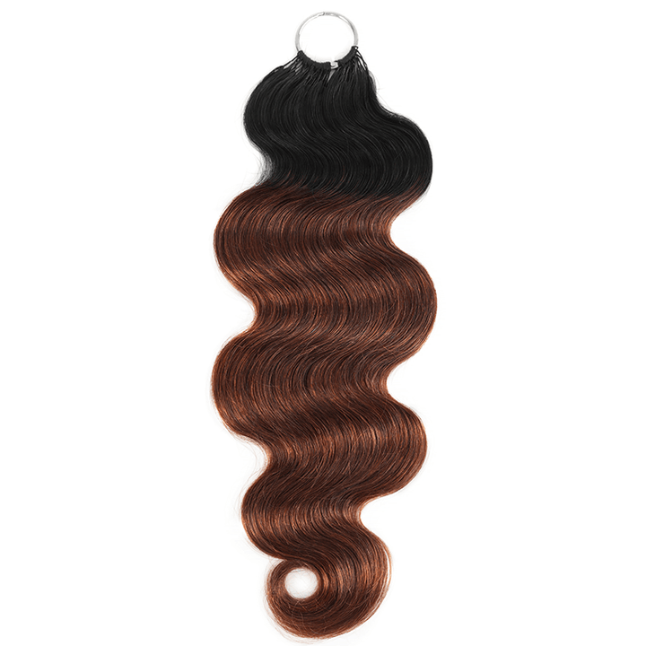 RhisoHair T1B/4 Ombre Brown Body Wave Crochet Hair Machine Made Feather Human Hair Extension 