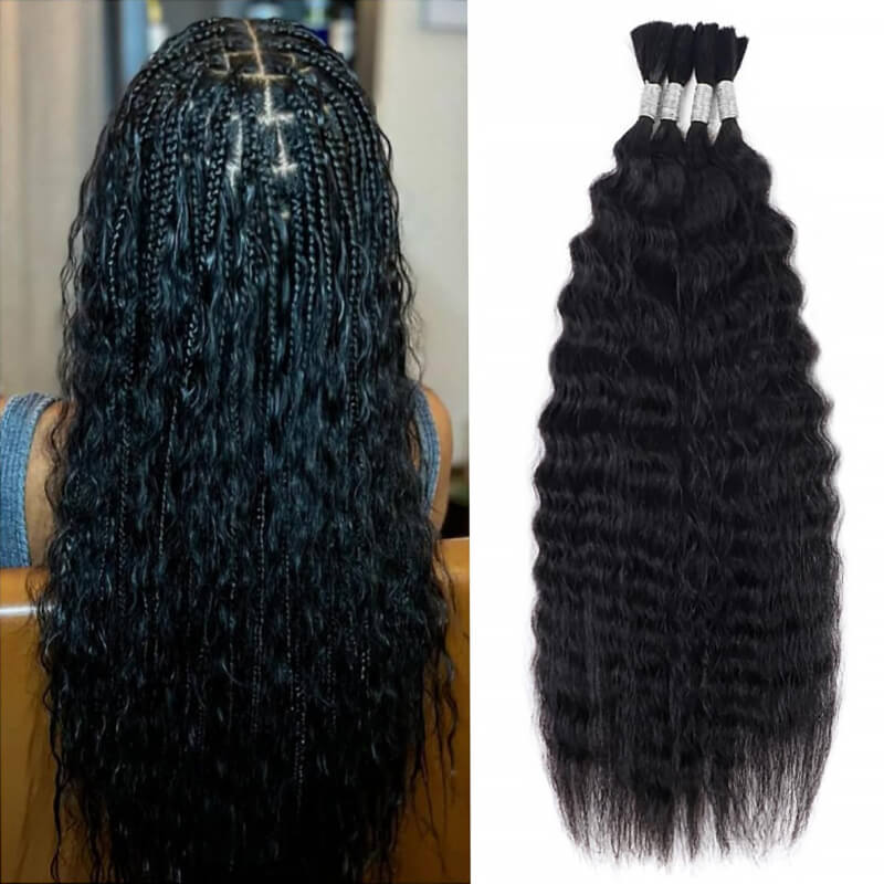 RHISO 18Inch Natural Color Super Wave Bulk Human Hair Extensions for Boho Braids – Wet and Wavy No Weft Human Hair 4 Bundles/Pack 150g