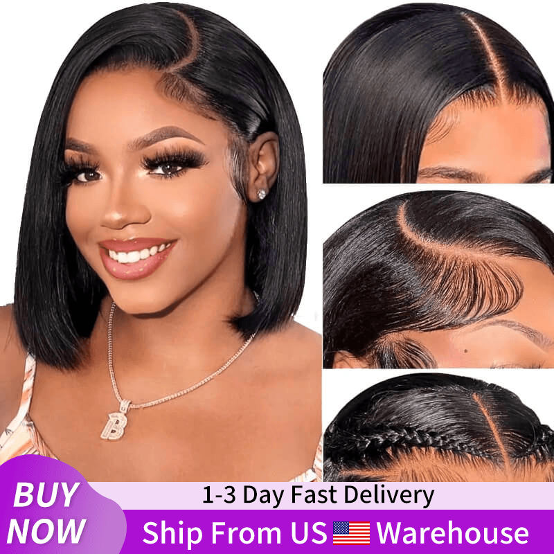 24H Fast Shipping|12 Inch Short Straight Bob Wig 13x4 HD Transparent Lace Frontal Wig Brazilian Virgin Human Hair For Black Women