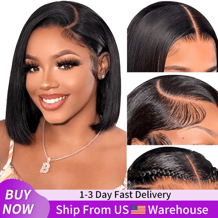 24H Fast Shipping|12 Inch Short Straight Bob Wig 13x4 HD Transparent Lace Frontal Wig Brazilian Virgin Human Hair For Black Women
