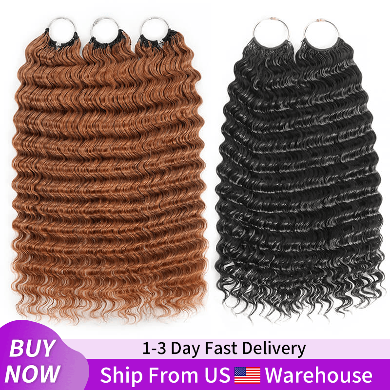 24H Fast Shipping |3Packs #30 Copper Brown With 2Packs Natural Black Deep Wave Feather Crochet Human Hair Extension