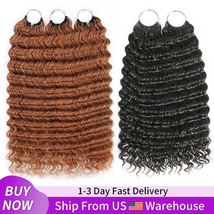 24H Fast Shipping |3Packs #30 Copper Brown With 2Packs Natural Black Deep Wave Feather Crochet Human Hair Extension