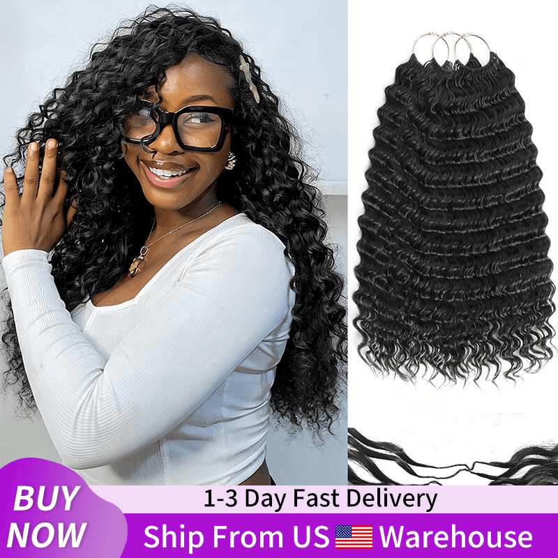 24H Fast Shipping|Deep Wave Crochet Feather Human Hair Extensions