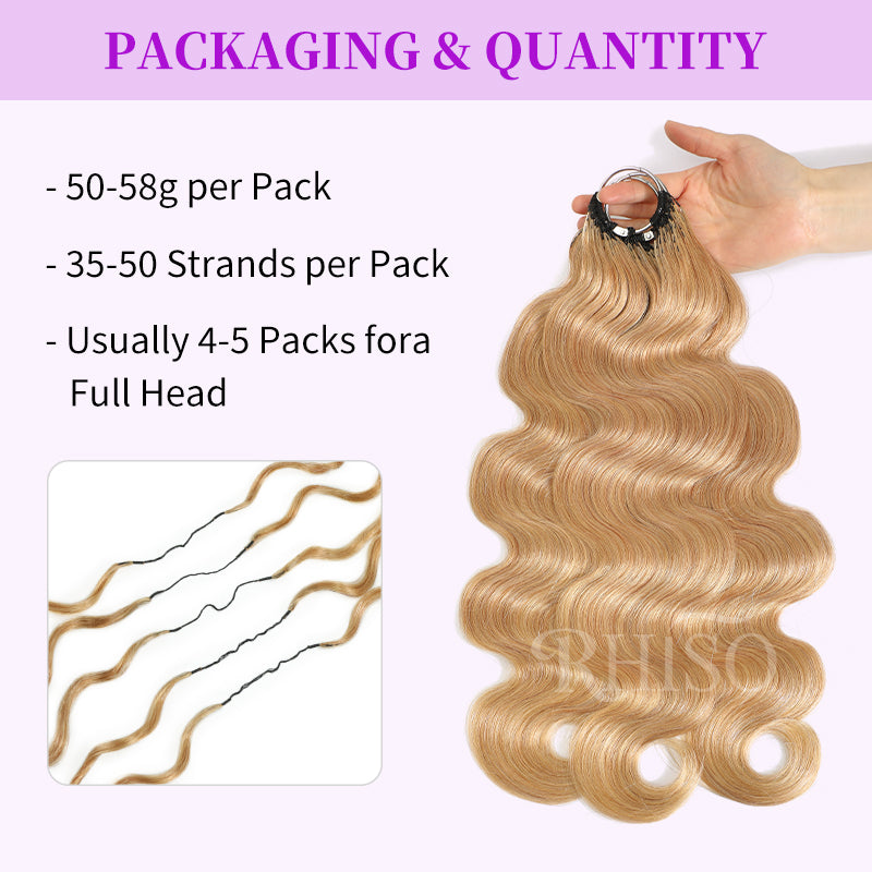 RhisoHair #27 Honey Blonde Body Wave Crochet Hair Machine Made Feather Human Hair Extension