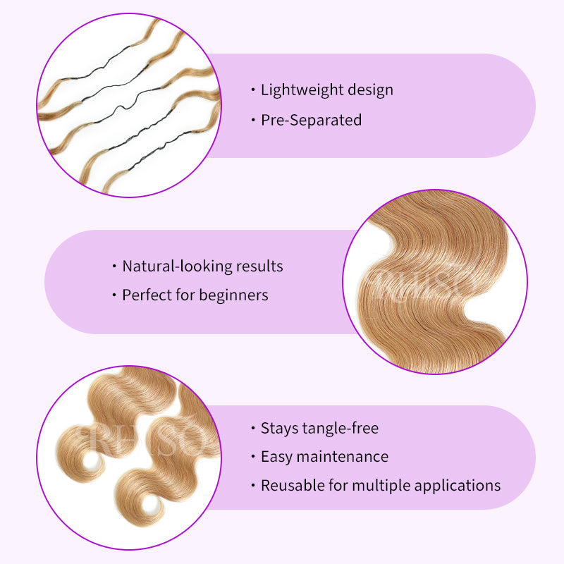RhisoHair #27 Honey Blonde Body Wave Crochet Hair Machine Made Feather Human Hair Extension