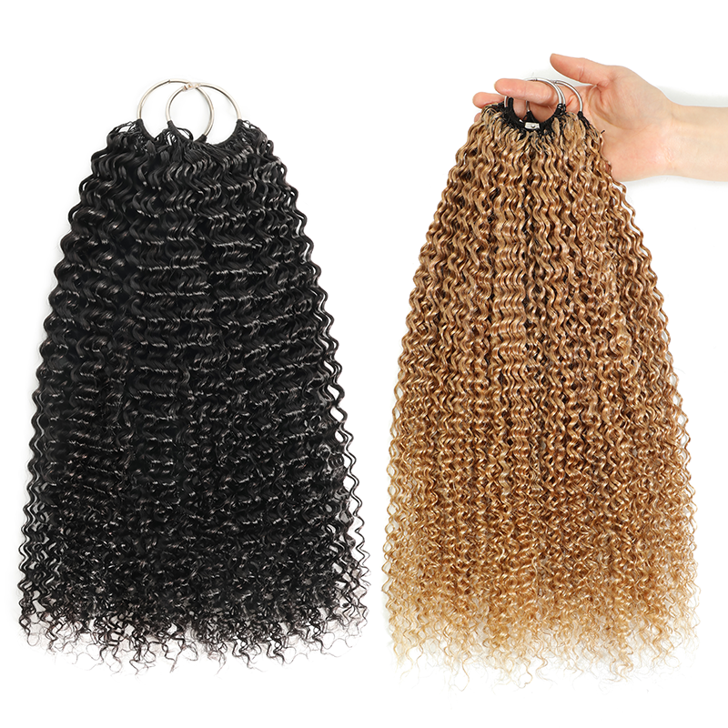 RhisoHair 3Packs #27 Honey Blonde With 2Packs Natural Black Jerry Curly Highlight Miracle Knots Boho Braids Crochet Hair Machine Made Feather Human Hair Extension 