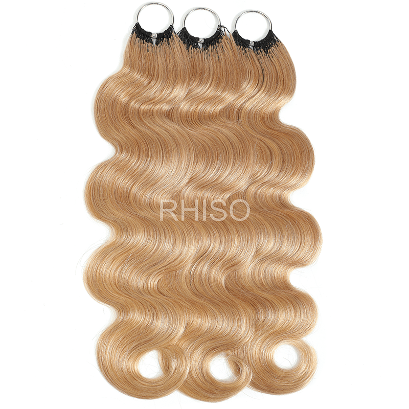 RhisoHair #27 Honey Blonde Body Wave Crochet Hair Machine Made Feather Human Hair Extension
