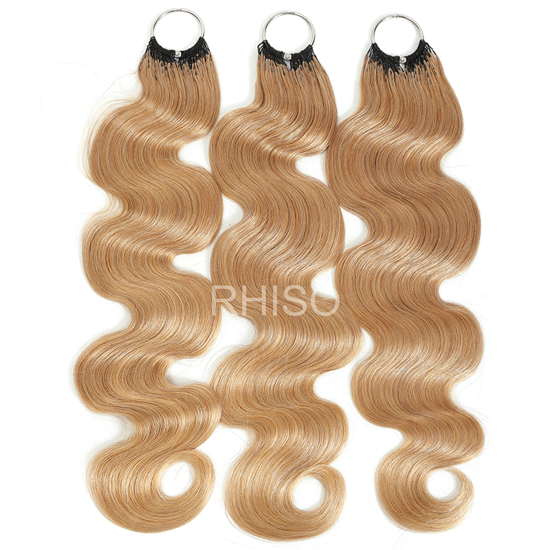 RhisoHair #27 Honey Blonde Body Wave Crochet Hair Machine Made Feather Human Hair Extension