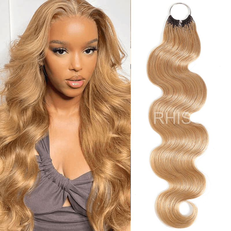 RhisoHair #27 Honey Blonde Body Wave Crochet Hair Machine Made Feather Human Hair Extension