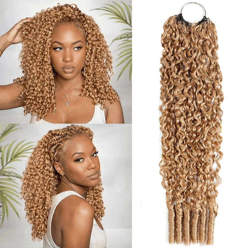 RhisoHair #27 Honey Blonde Burmese Curly Crochet Hair Machine Made Feather Human Hair Extension