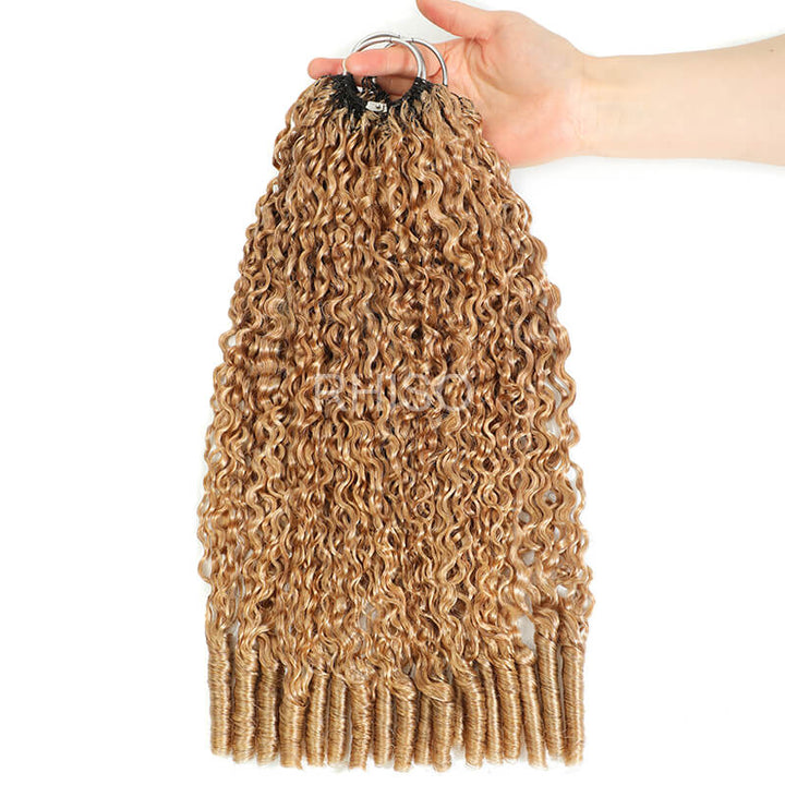 RhisoHair #27 Honey Blonde Burmese Curly Crochet Hair Machine Made Feather Human Hair Extension