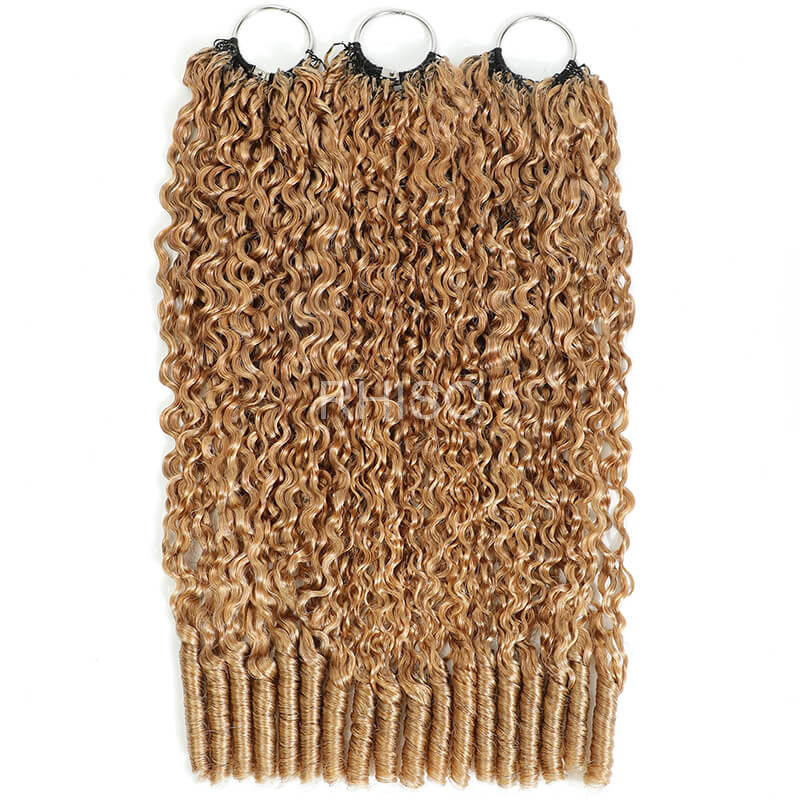 RhisoHair #27 Honey Blonde Burmese Curly Crochet Hair Machine Made Feather Human Hair Extension
