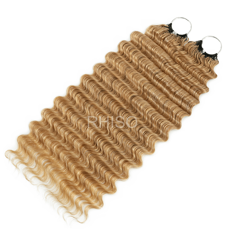 RhisoHair #27 Honey Blonde Deep Wave Crochet Hair Machine Made Feather Human Hair Extension