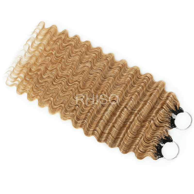 RhisoHair #27 Honey Blonde Deep Wave Crochet Hair Machine Made Feather Human Hair Extension