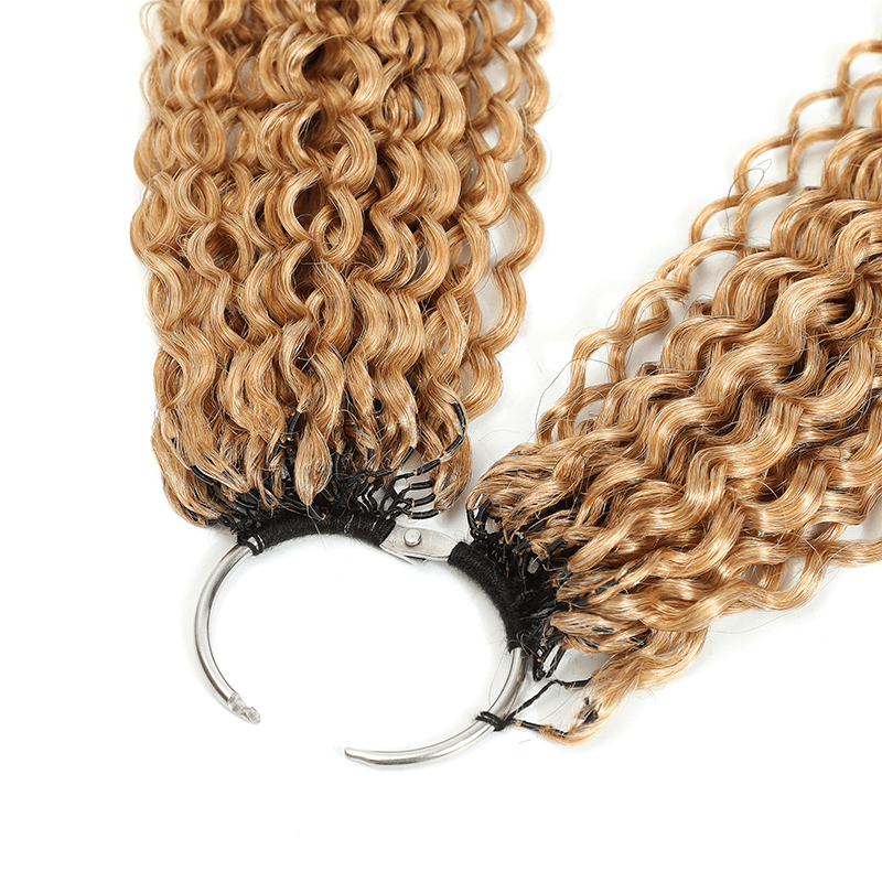 RhisoHair #27 Honey Blonde Jerry Curly Crochet Hair Machine Made Feather Human Hair Extension