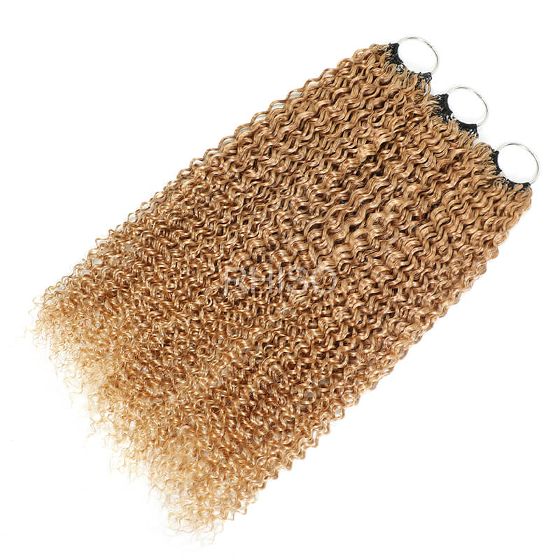 RhisoHair #27 Honey Blonde Jerry Curly Crochet Hair Machine Made Feather Human Hair Extension