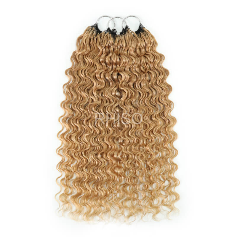 RhisoHair #27 Honey Blonde Water Wave Crochet Hair Machine Made Feather Human Hair Extension