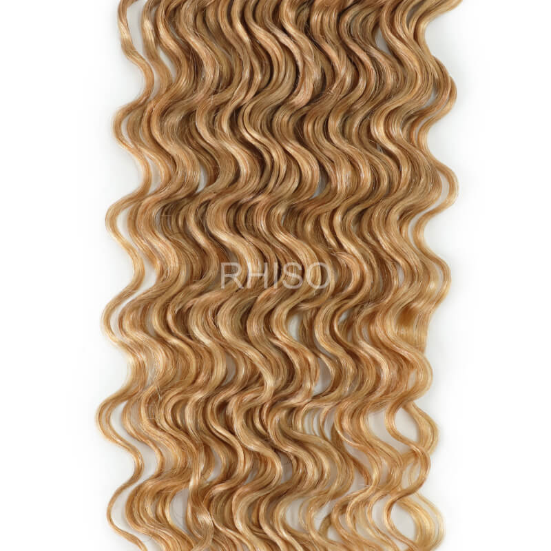 RhisoHair #27 Honey Blonde Water Wave Crochet Hair Machine Made Feather Human Hair Extension