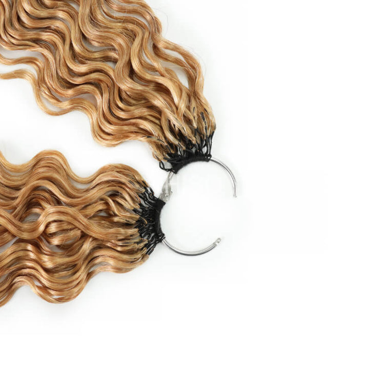 RhisoHair #27 Honey Blonde Water Wave Crochet Hair Machine Made Feather Human Hair Extension